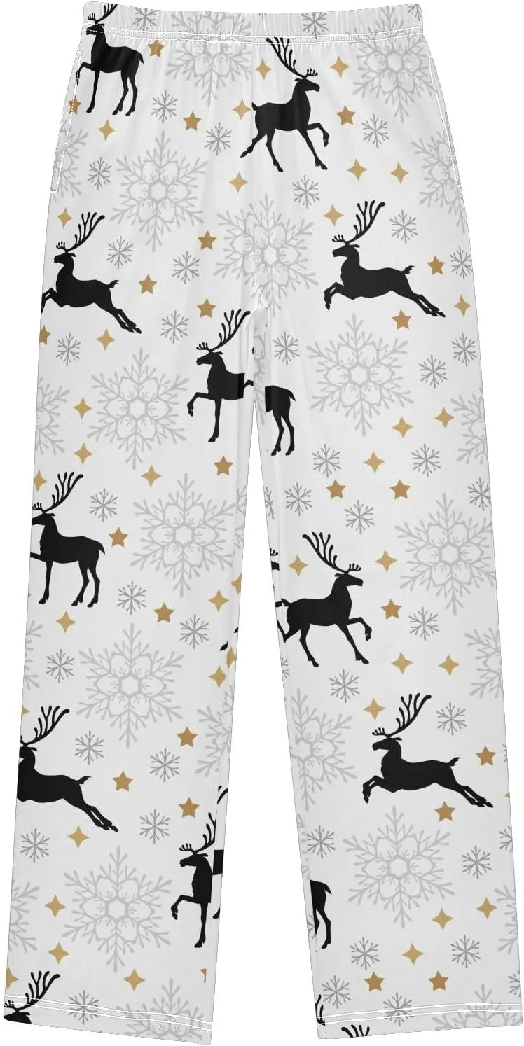 Pigsaly Boys' Pants Christmas Deer Snowflakes Long Bottoms Gold Star Jogger Pants Elastic Waist Trousers With Pockets S
