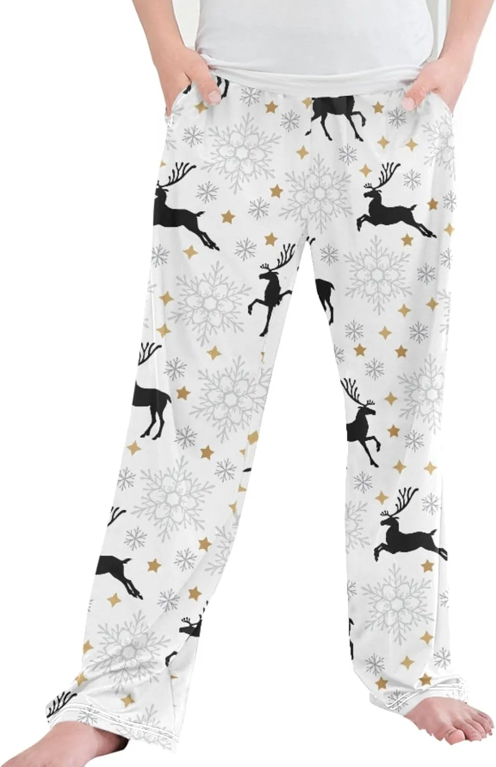 Pigsaly Boys' Pants Christmas Deer Snowflakes Long Bottoms Gold Star Jogger Pants Elastic Waist Trousers With Pockets S
