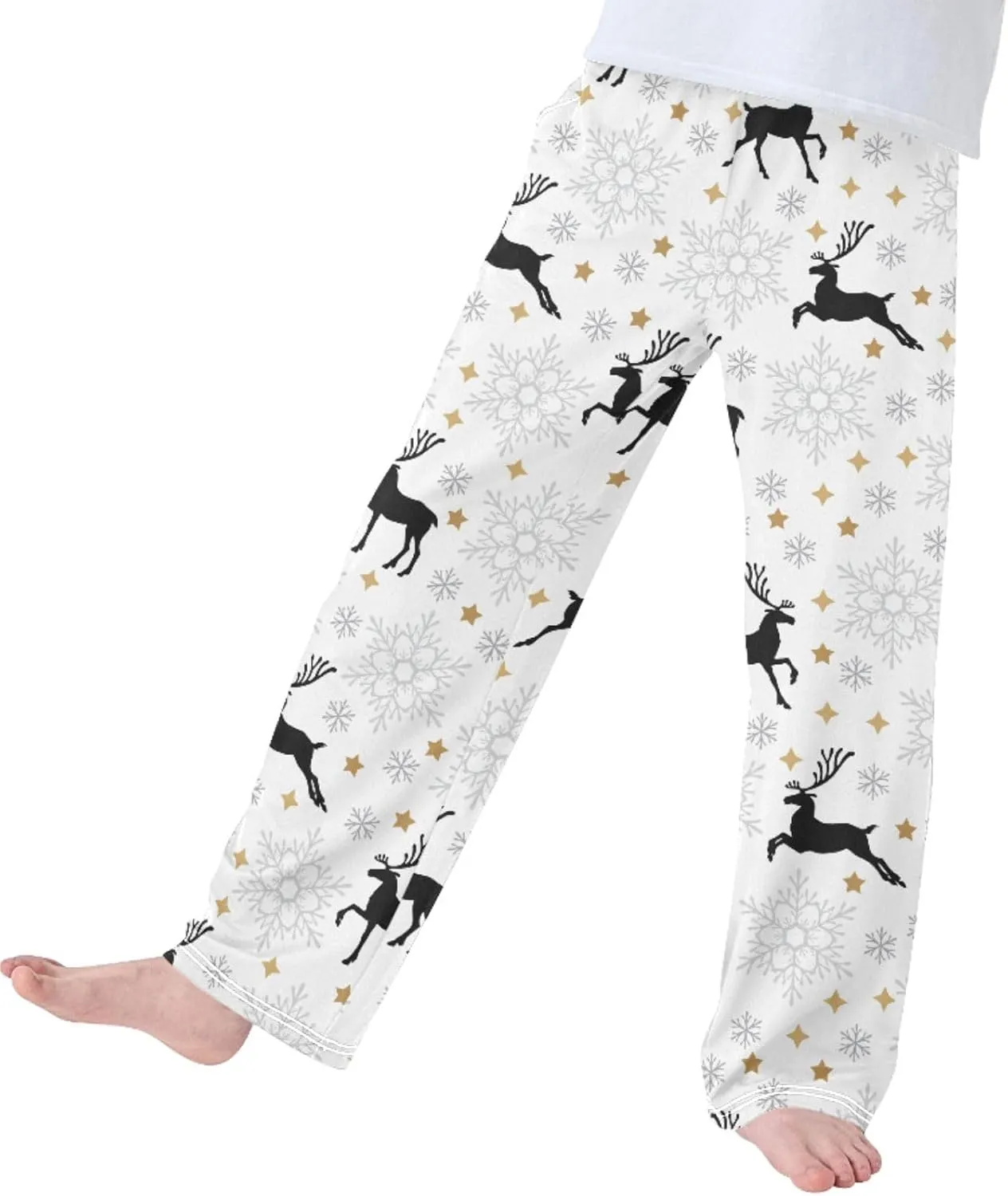 Pigsaly Boys' Pants Christmas Deer Snowflakes Long Bottoms Gold Star Jogger Pants Elastic Waist Trousers With Pockets S