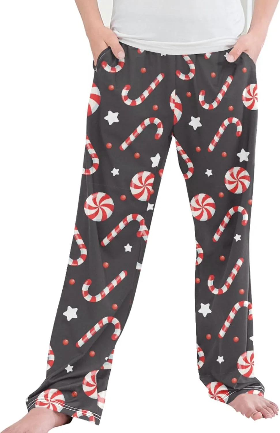 Pigsaly Boys' Pants Christmas Festive Lollipop Cane Long Bottoms Lollipops Stars Jogger Pants Elastic Waist Trousers S