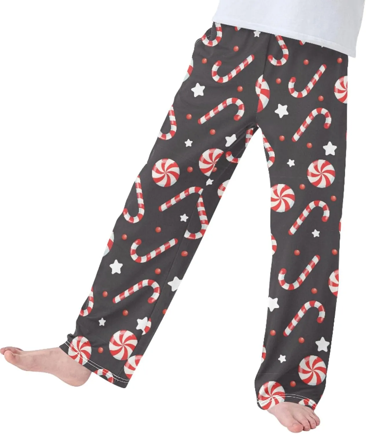 Pigsaly Boys' Pants Christmas Festive Lollipop Cane Long Bottoms Lollipops Stars Jogger Pants Elastic Waist Trousers S