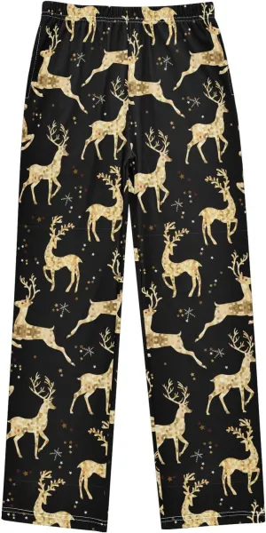 Pigsaly Boys' Pants Christmas Gold Glitter Deer Long Bottoms Snowflakes Star Jogger Pants Elastic Waist Trousers Pockets S