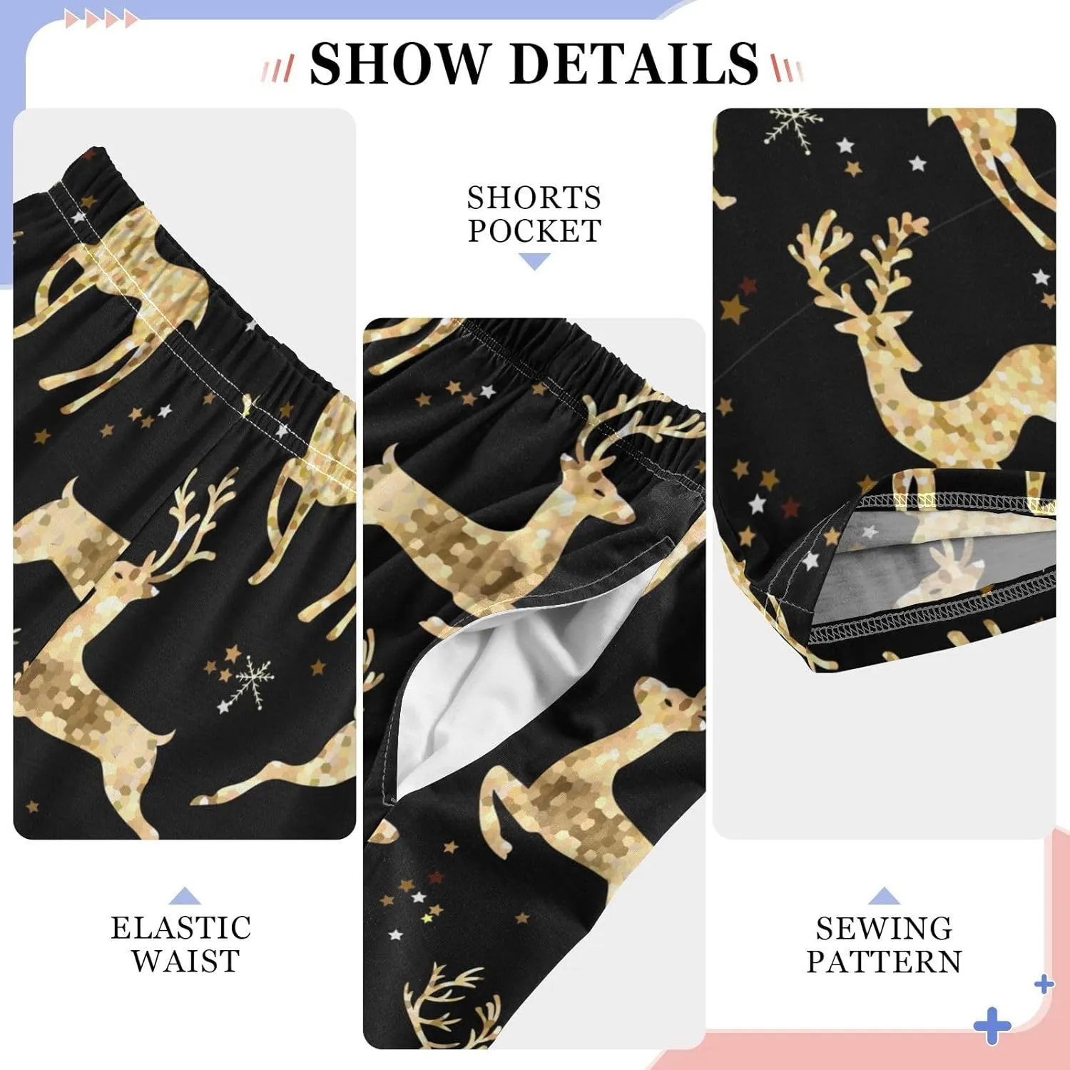 Pigsaly Boys' Pants Christmas Gold Glitter Deer Long Bottoms Snowflakes Star Jogger Pants Elastic Waist Trousers Pockets S