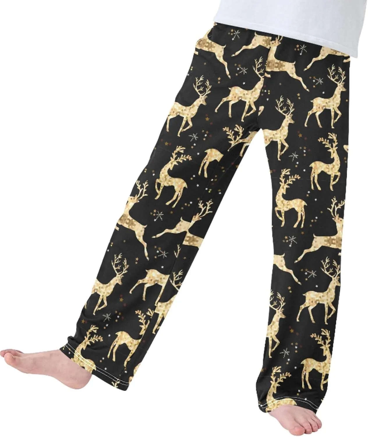 Pigsaly Boys' Pants Christmas Gold Glitter Deer Long Bottoms Snowflakes Star Jogger Pants Elastic Waist Trousers Pockets S