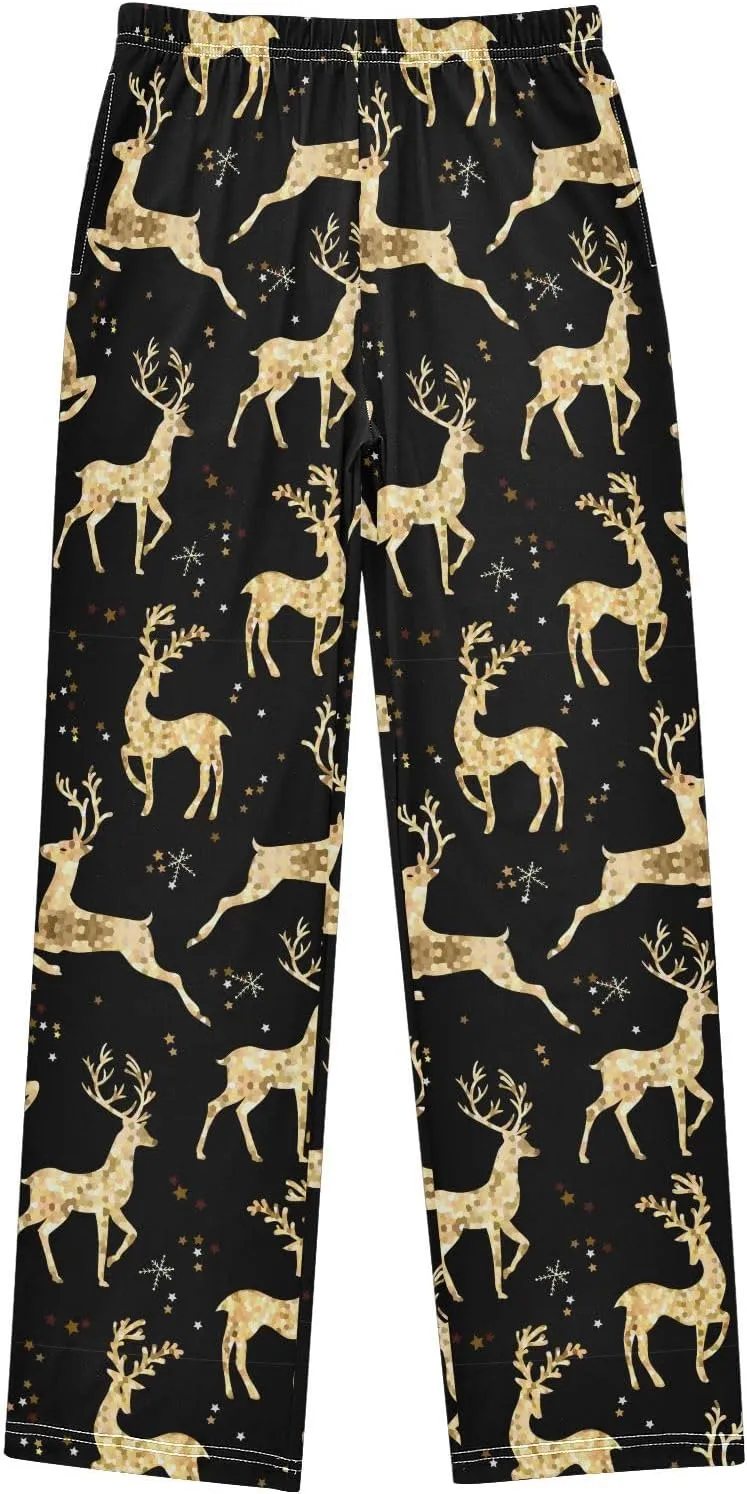 Pigsaly Boys' Pants Christmas Gold Glitter Deer Long Bottoms Snowflakes Star Jogger Pants Elastic Waist Trousers Pockets S