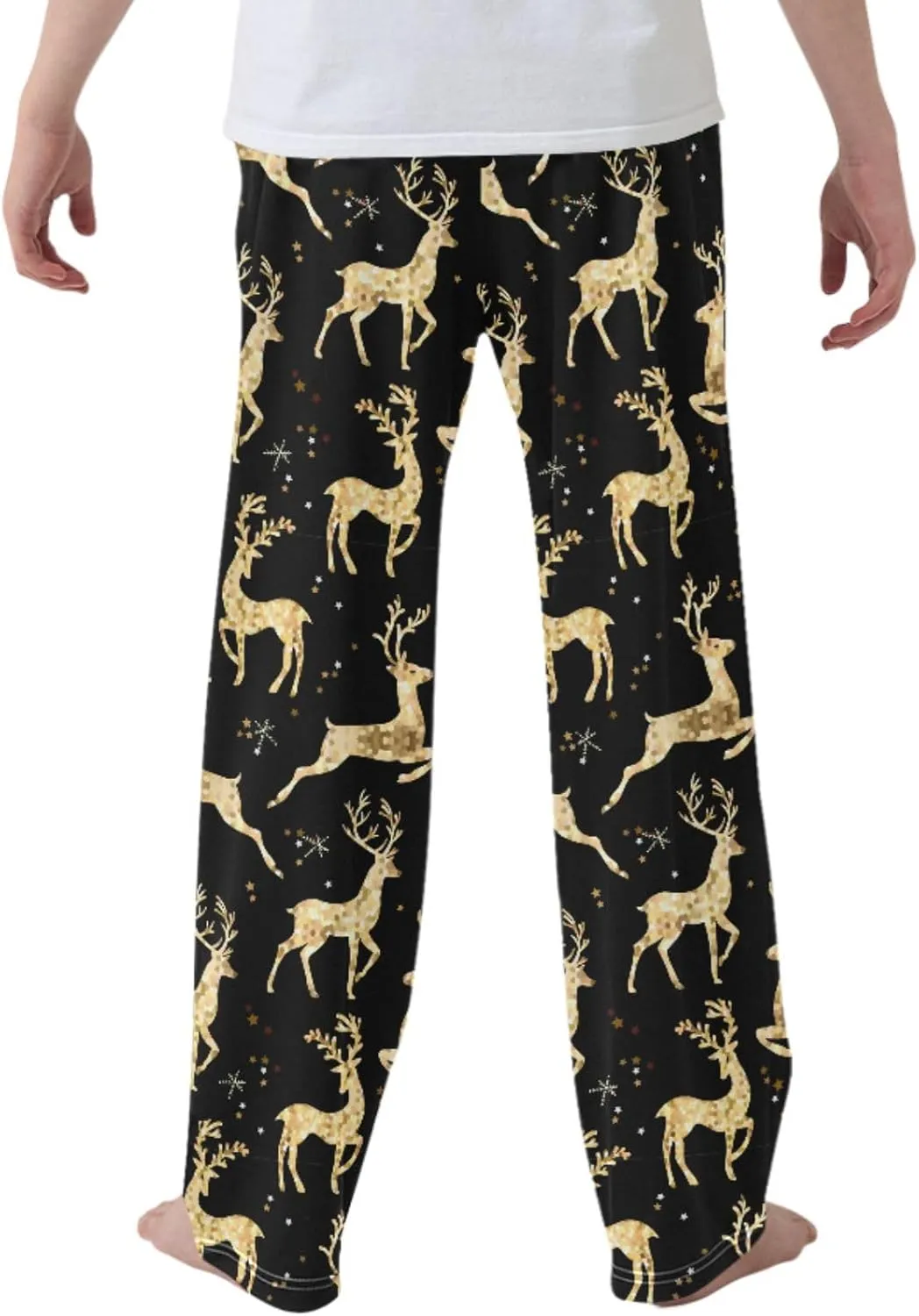 Pigsaly Boys' Pants Christmas Gold Glitter Deer Long Bottoms Snowflakes Star Jogger Pants Elastic Waist Trousers Pockets S