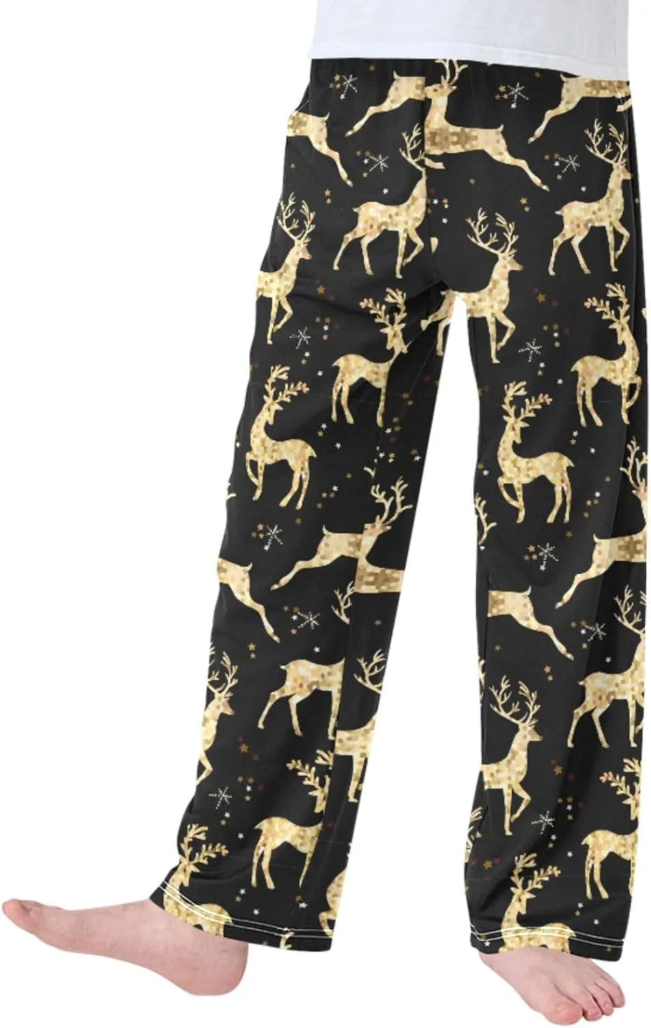Pigsaly Boys' Pants Christmas Gold Glitter Deer Long Bottoms Snowflakes Star Jogger Pants Elastic Waist Trousers Pockets S