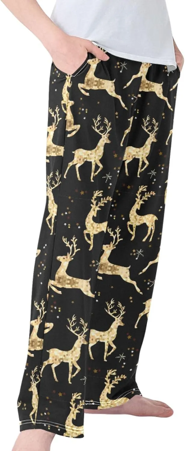 Pigsaly Boys' Pants Christmas Gold Glitter Deer Long Bottoms Snowflakes Star Jogger Pants Elastic Waist Trousers Pockets S