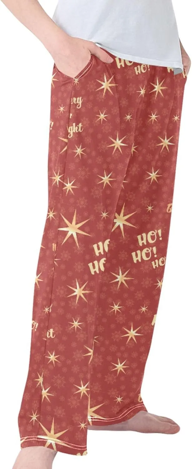 Pigsaly Boys' Pants Christmas Ho Ho Ho Snowflakes Long Bottoms Winter Red Gold Stars Jogger Pants Elastic Waist Trousers S