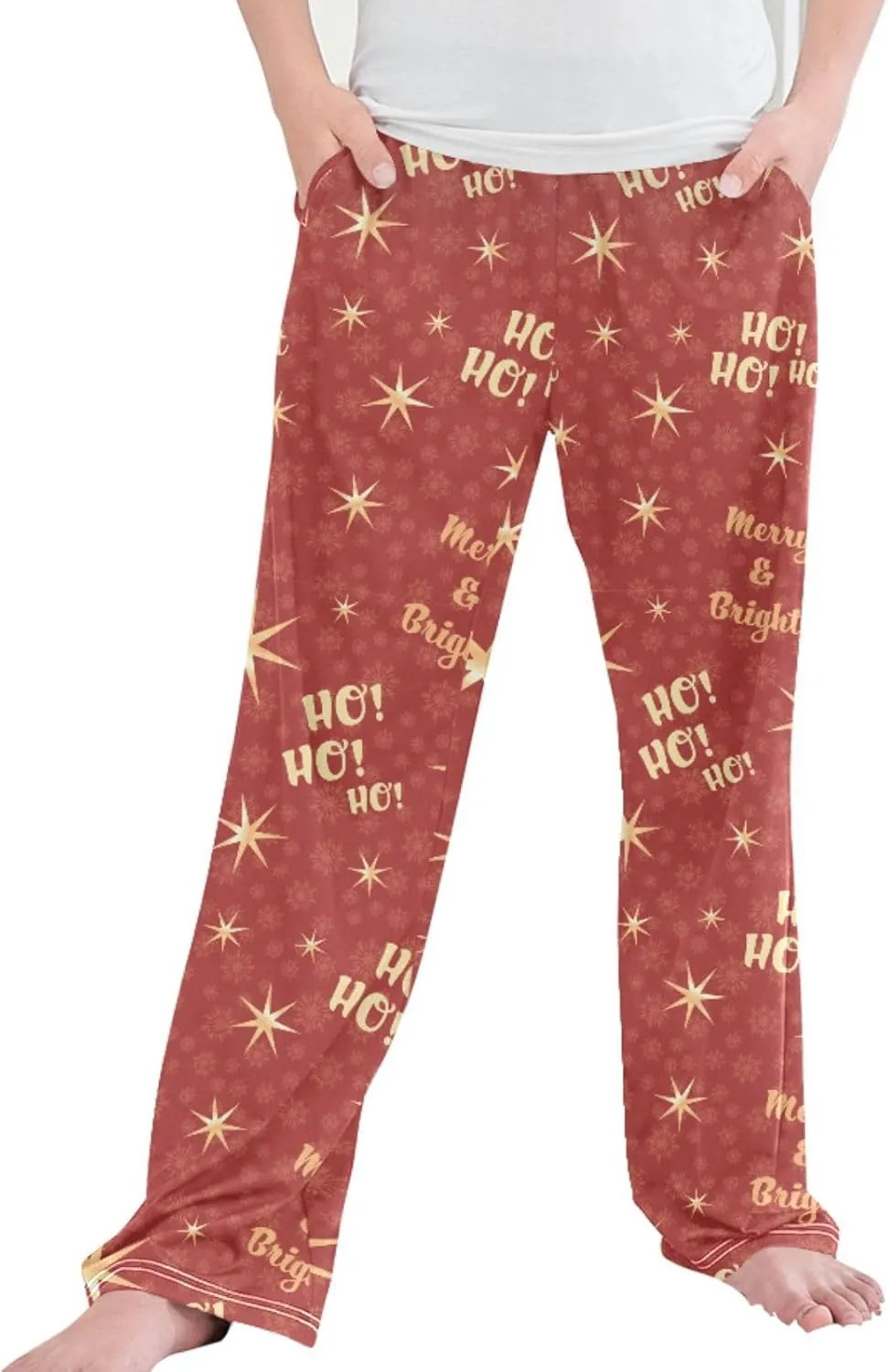 Pigsaly Boys' Pants Christmas Ho Ho Ho Snowflakes Long Bottoms Winter Red Gold Stars Jogger Pants Elastic Waist Trousers S