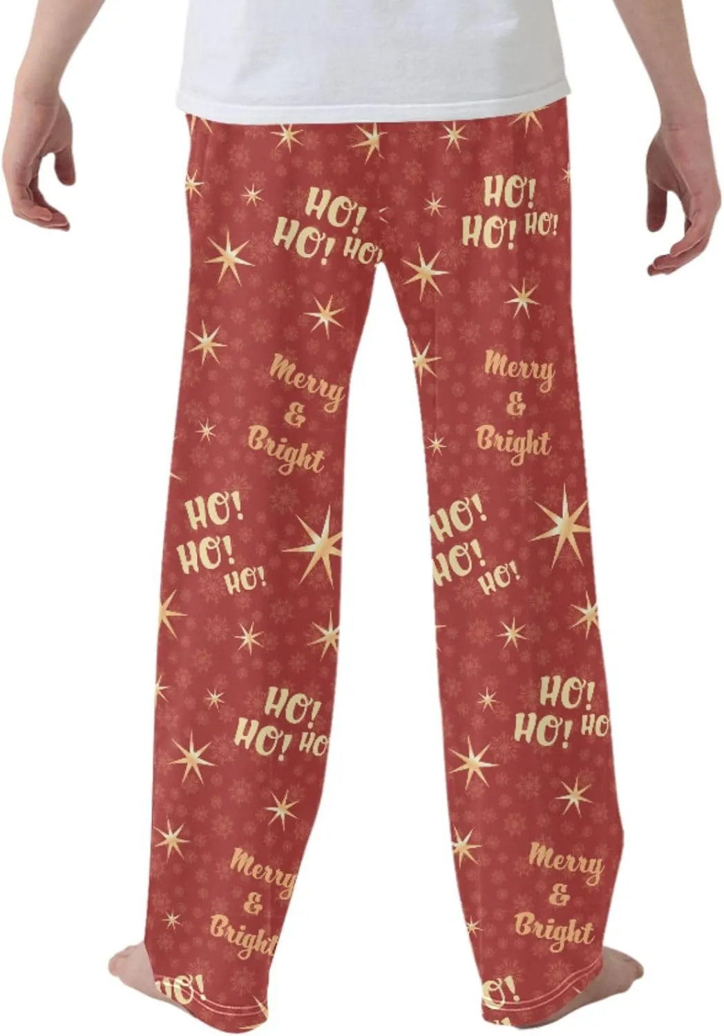 Pigsaly Boys' Pants Christmas Ho Ho Ho Snowflakes Long Bottoms Winter Red Gold Stars Jogger Pants Elastic Waist Trousers S