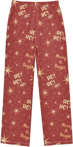 Pigsaly Boys' Pants Christmas Ho Ho Ho Snowflakes Long Bottoms Winter Red Gold Stars Jogger Pants Elastic Waist Trousers S