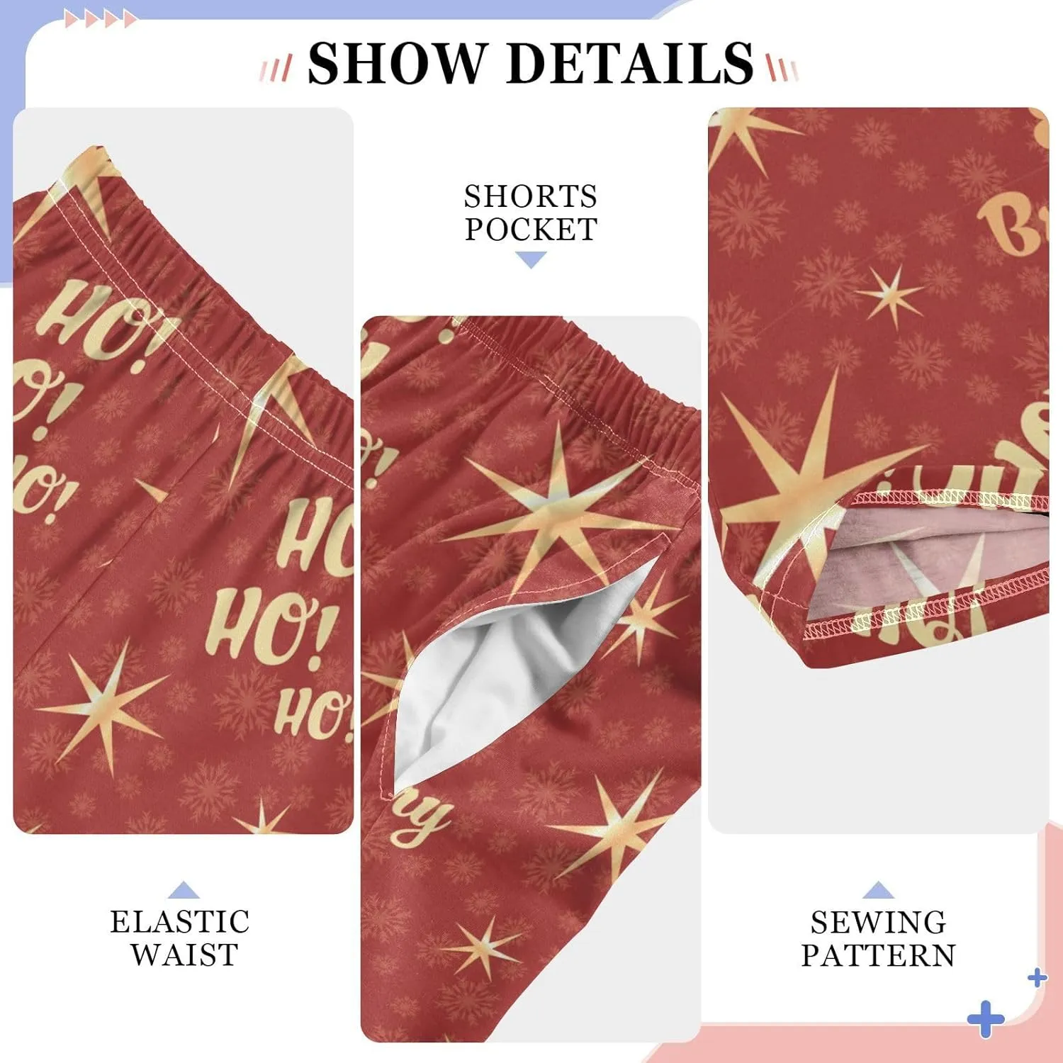 Pigsaly Boys' Pants Christmas Ho Ho Ho Snowflakes Long Bottoms Winter Red Gold Stars Jogger Pants Elastic Waist Trousers S
