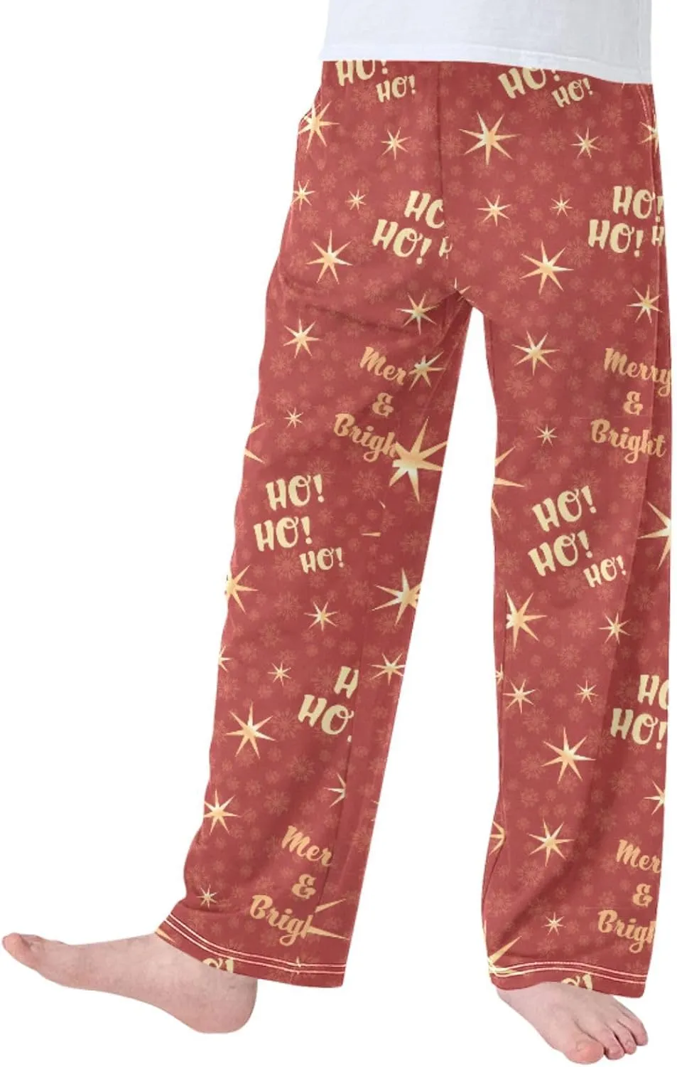 Pigsaly Boys' Pants Christmas Ho Ho Ho Snowflakes Long Bottoms Winter Red Gold Stars Jogger Pants Elastic Waist Trousers S