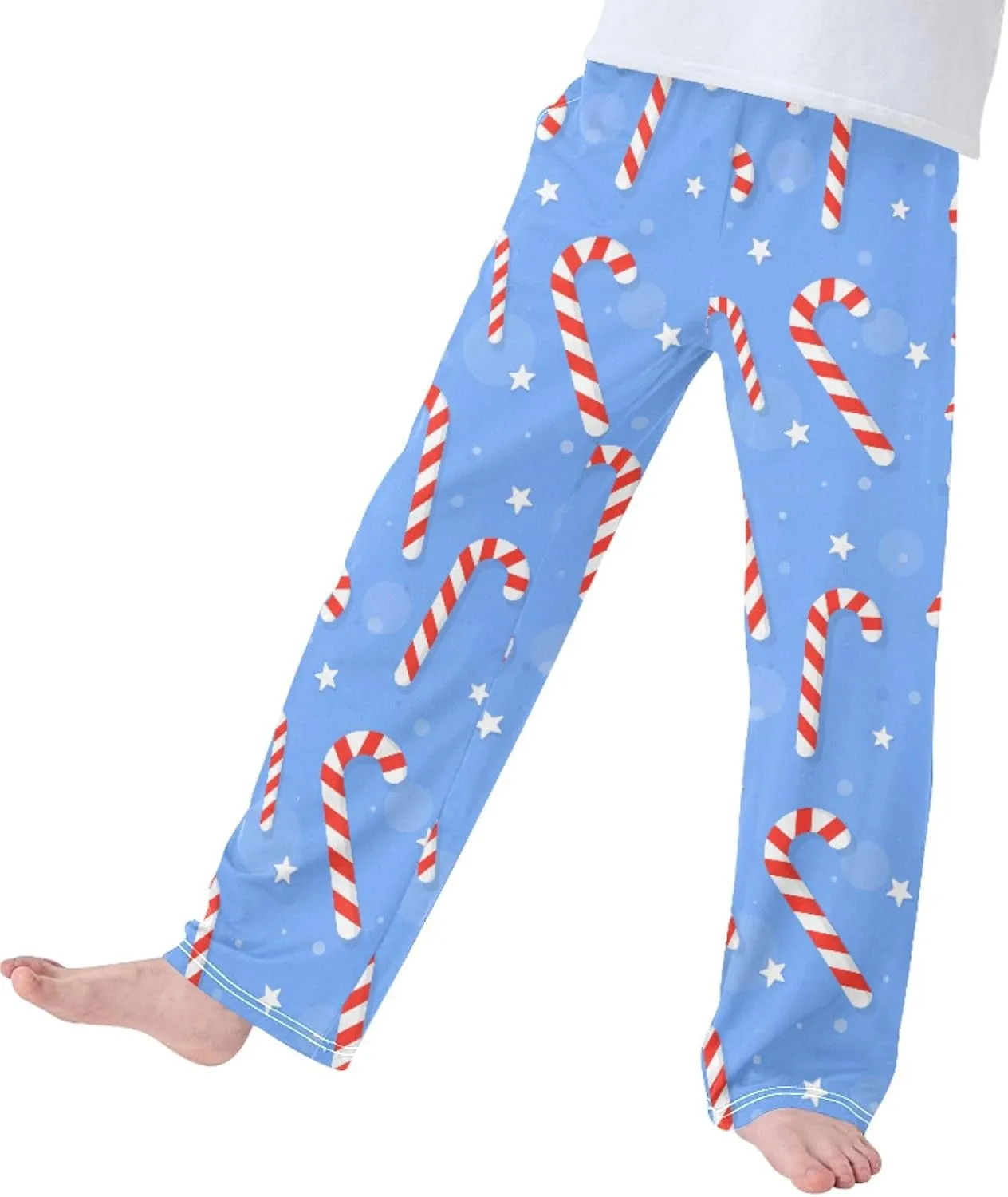 Pigsaly Boys' Pants Christmas Red White Candy Cane Long Bottoms Blue Star Jogger Pants Elastic Waist Trousers With Pockets S