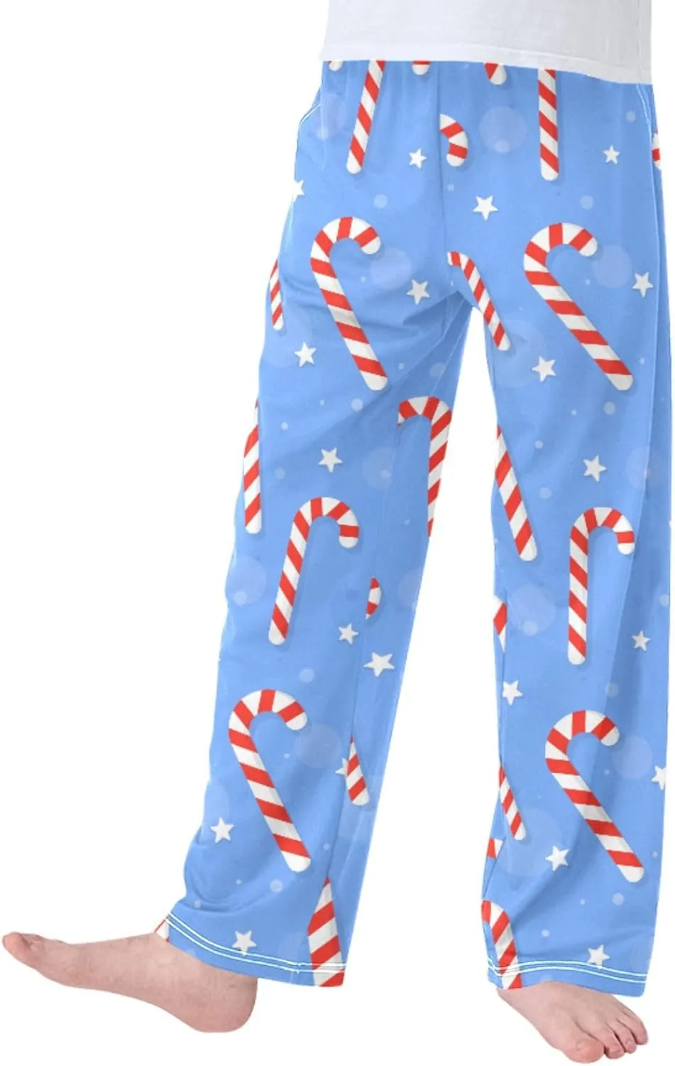 Pigsaly Boys' Pants Christmas Red White Candy Cane Long Bottoms Blue Star Jogger Pants Elastic Waist Trousers With Pockets S