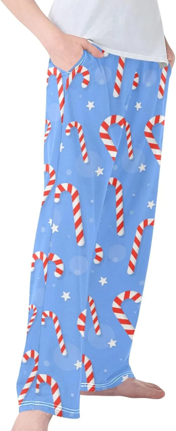 Pigsaly Boys' Pants Christmas Red White Candy Cane Long Bottoms Blue Star Jogger Pants Elastic Waist Trousers With Pockets S