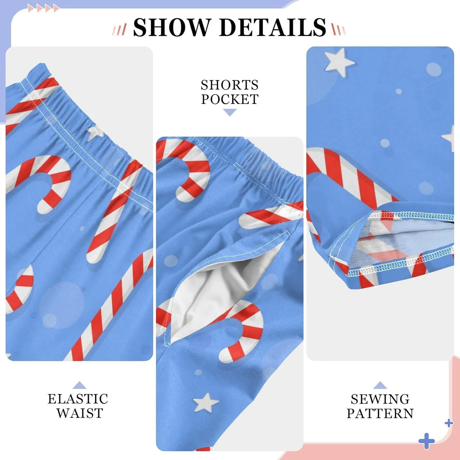 Pigsaly Boys' Pants Christmas Red White Candy Cane Long Bottoms Blue Star Jogger Pants Elastic Waist Trousers With Pockets S