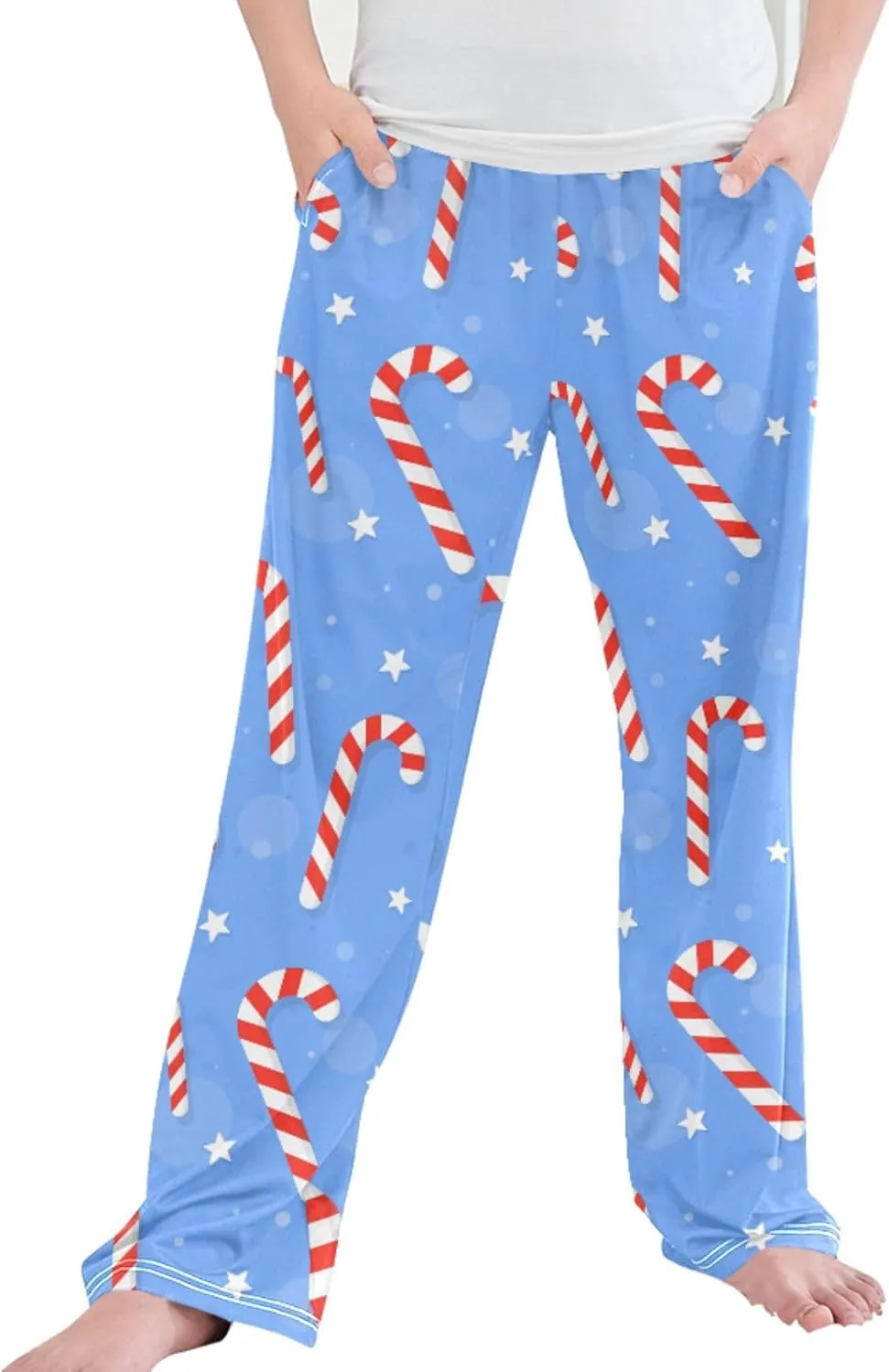 Pigsaly Boys' Pants Christmas Red White Candy Cane Long Bottoms Blue Star Jogger Pants Elastic Waist Trousers With Pockets S
