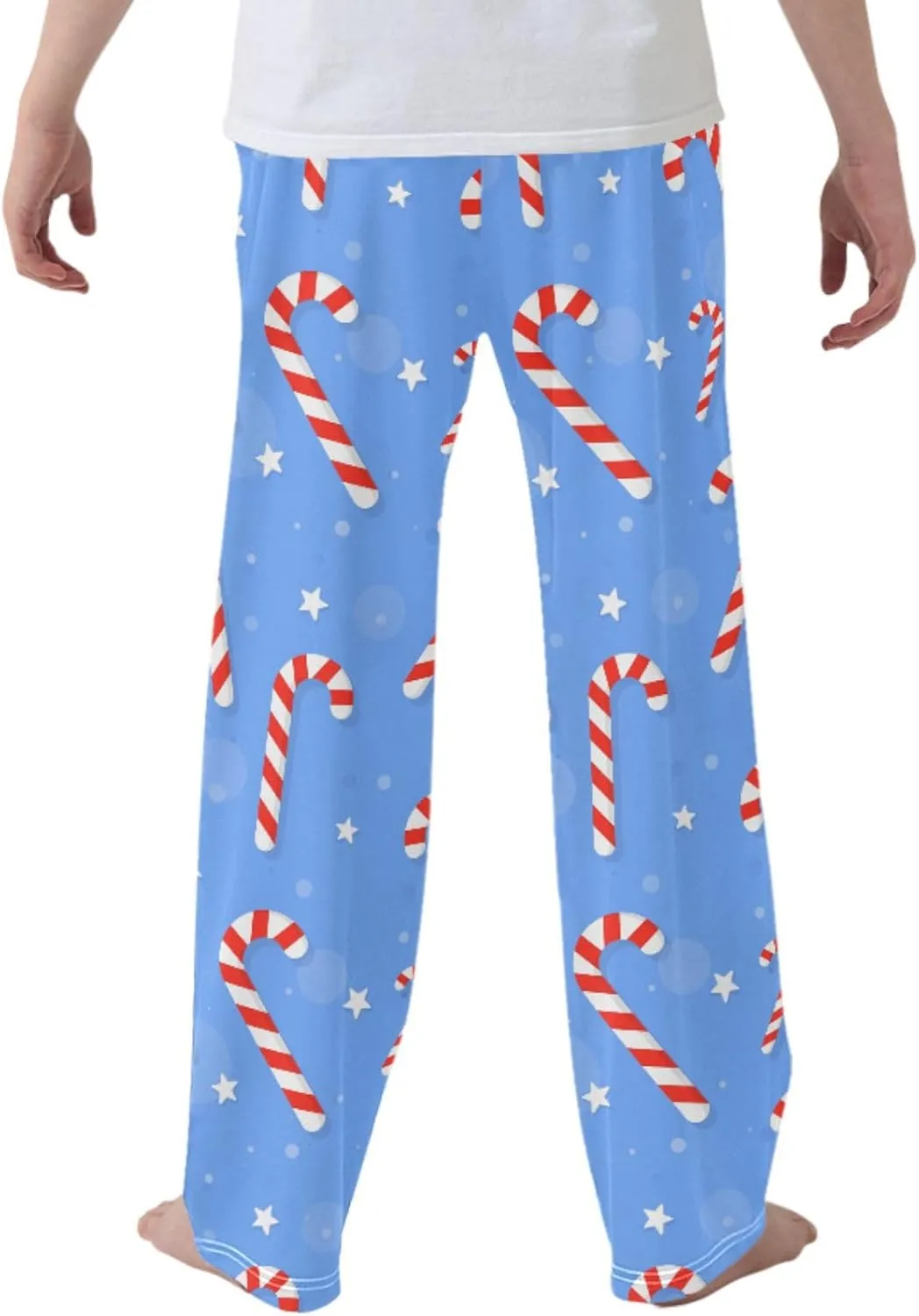 Pigsaly Boys' Pants Christmas Red White Candy Cane Long Bottoms Blue Star Jogger Pants Elastic Waist Trousers With Pockets S