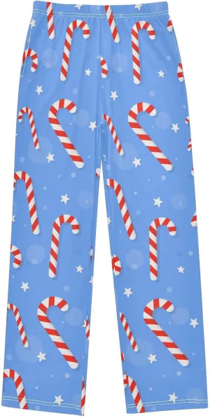 Pigsaly Boys' Pants Christmas Red White Candy Cane Long Bottoms Blue Star Jogger Pants Elastic Waist Trousers With Pockets S
