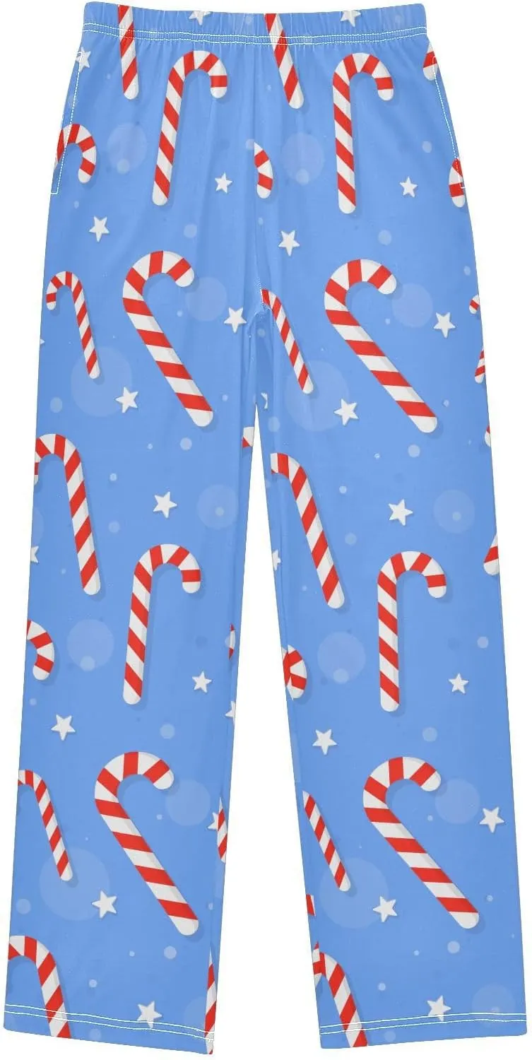 Pigsaly Boys' Pants Christmas Red White Candy Cane Long Bottoms Blue Star Jogger Pants Elastic Waist Trousers With Pockets S