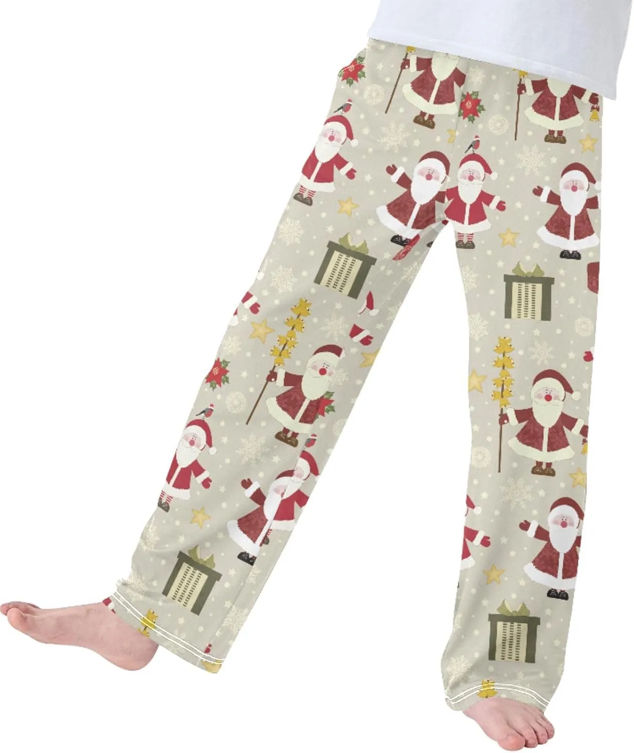 Pigsaly Boys' Pants Christmas Santa Claus Long Bottoms Winter Snowflake Star Jogger Pants Elastic Waist Trousers Pockets S