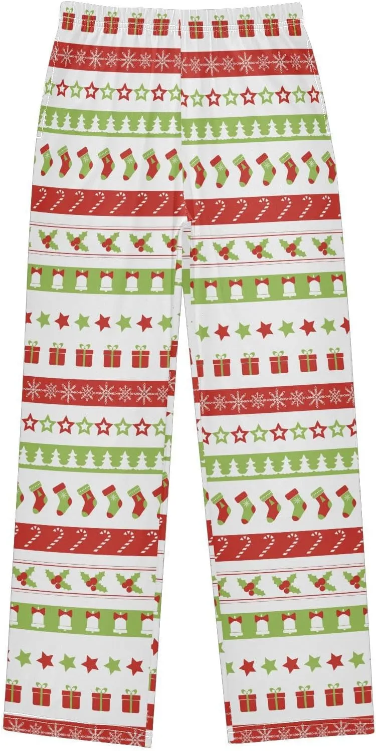 Pigsaly Boys' Pants Christmas Sock Snowflake Long Bottoms Star Candy Cane Jogger Pants Elastic Waist Trousers With Pockets S