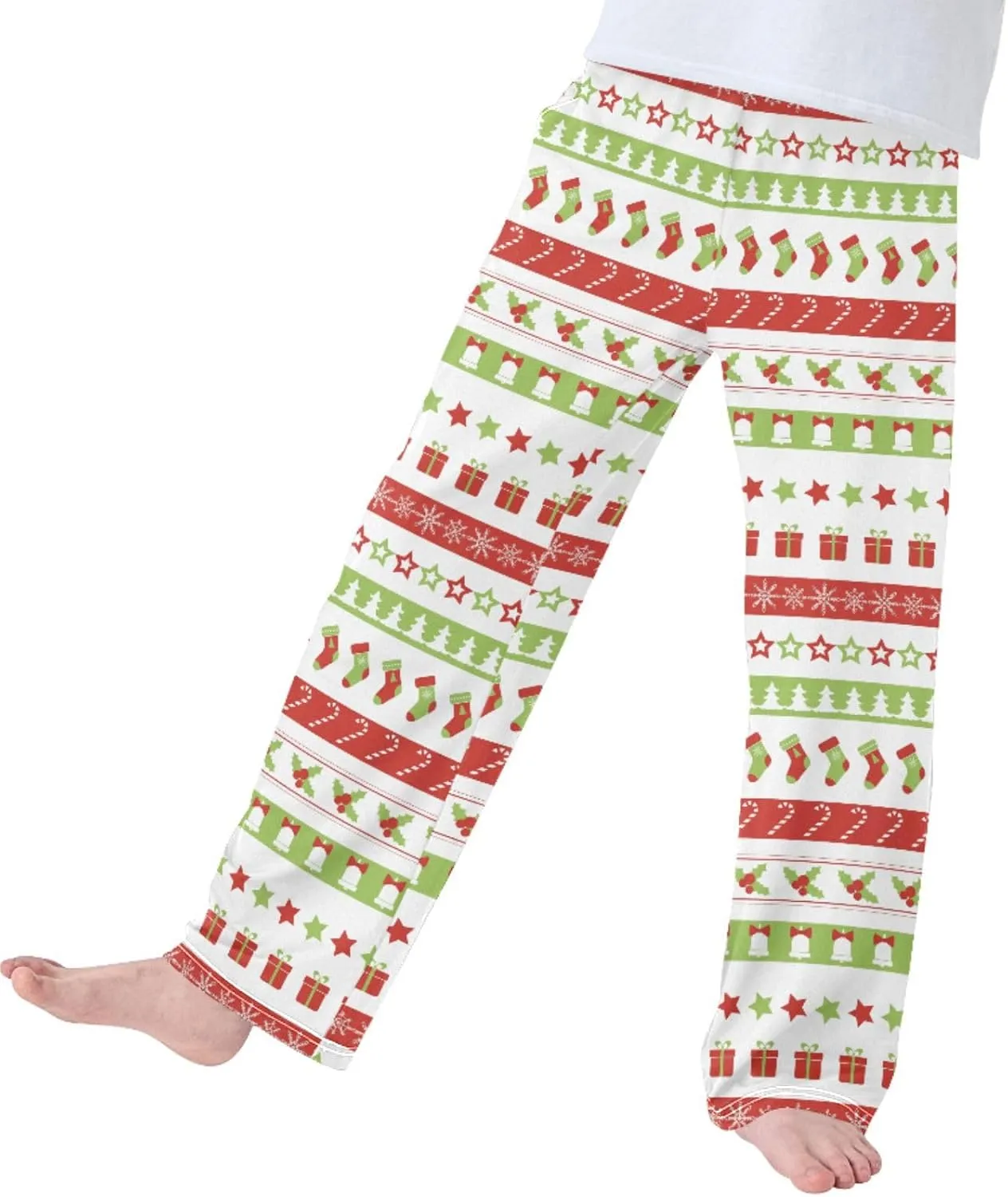 Pigsaly Boys' Pants Christmas Sock Snowflake Long Bottoms Star Candy Cane Jogger Pants Elastic Waist Trousers With Pockets S