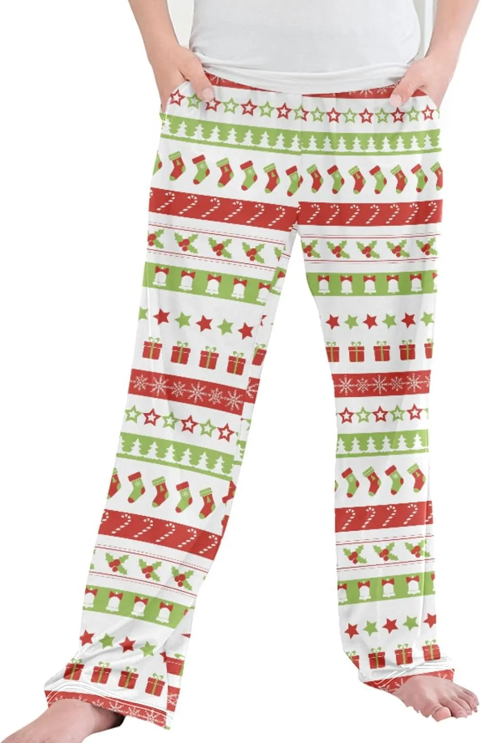 Pigsaly Boys' Pants Christmas Sock Snowflake Long Bottoms Star Candy Cane Jogger Pants Elastic Waist Trousers With Pockets S