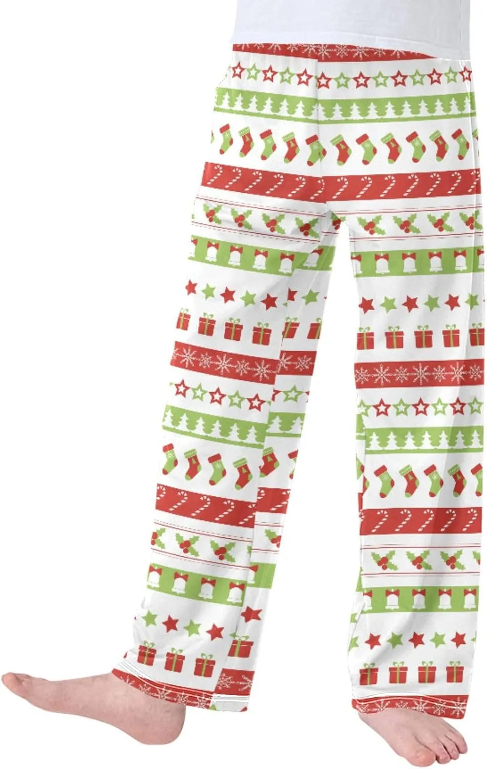 Pigsaly Boys' Pants Christmas Sock Snowflake Long Bottoms Star Candy Cane Jogger Pants Elastic Waist Trousers With Pockets S
