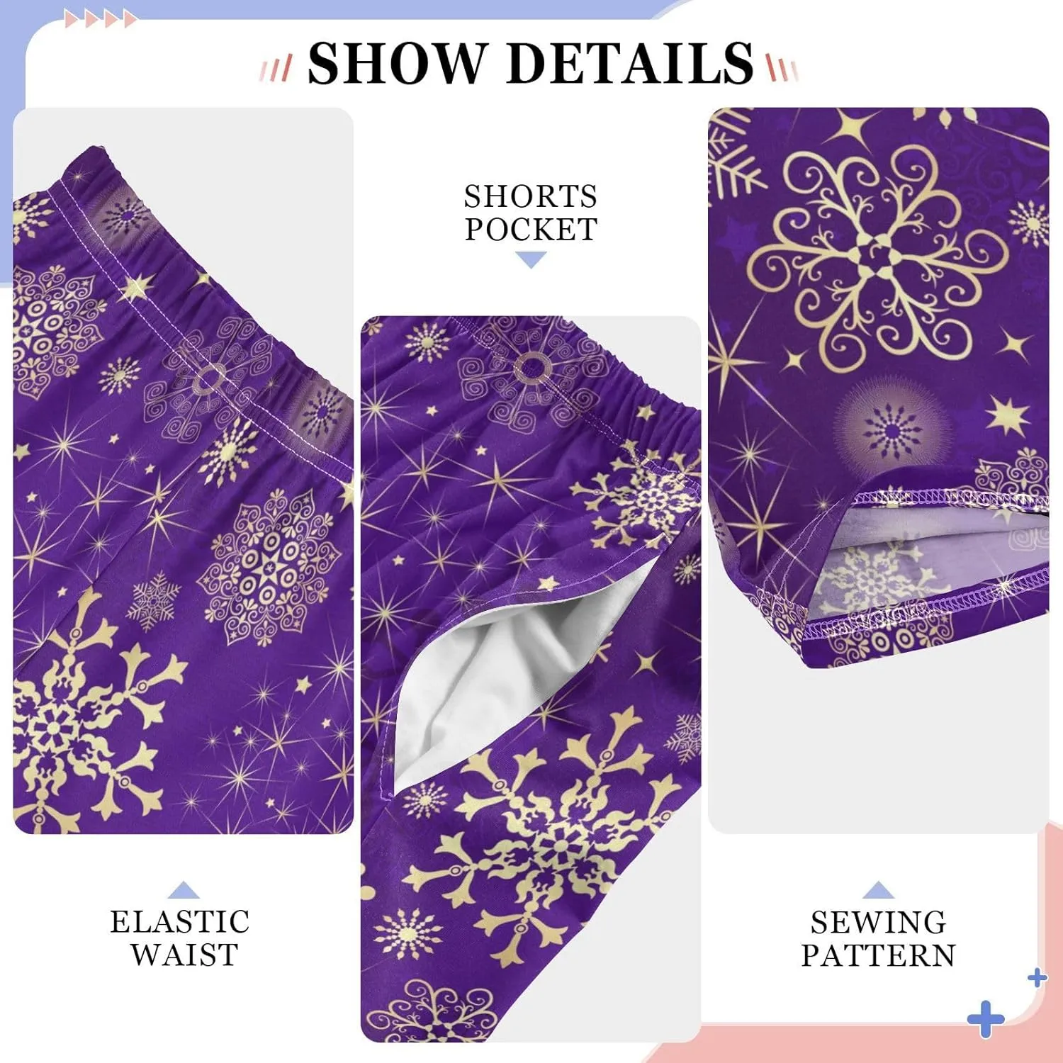 Pigsaly Boys' Pants Christmas Violet Gold Snowflakes Long Bottoms Winter Stars Jogger Pants Elastic Waist Trousers Pockets S