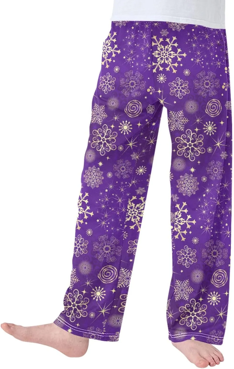 Pigsaly Boys' Pants Christmas Violet Gold Snowflakes Long Bottoms Winter Stars Jogger Pants Elastic Waist Trousers Pockets S