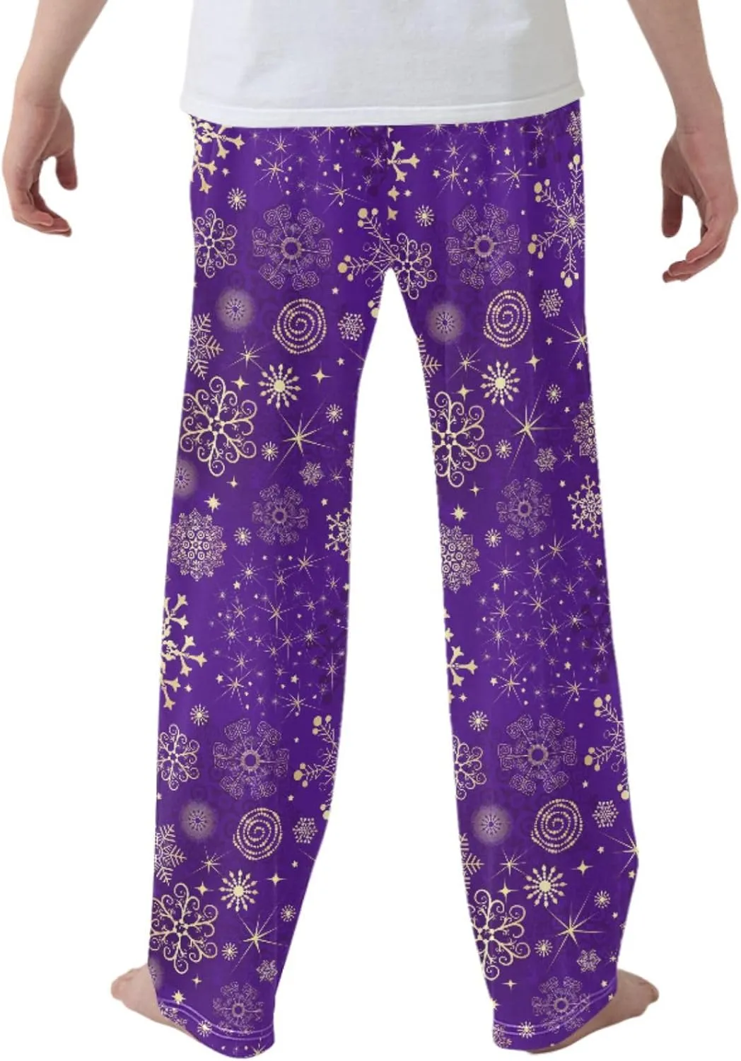 Pigsaly Boys' Pants Christmas Violet Gold Snowflakes Long Bottoms Winter Stars Jogger Pants Elastic Waist Trousers Pockets S