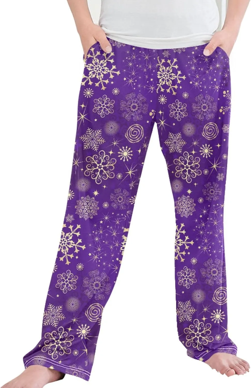 Pigsaly Boys' Pants Christmas Violet Gold Snowflakes Long Bottoms Winter Stars Jogger Pants Elastic Waist Trousers Pockets S