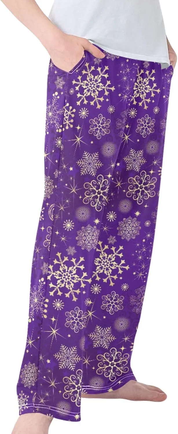 Pigsaly Boys' Pants Christmas Violet Gold Snowflakes Long Bottoms Winter Stars Jogger Pants Elastic Waist Trousers Pockets S