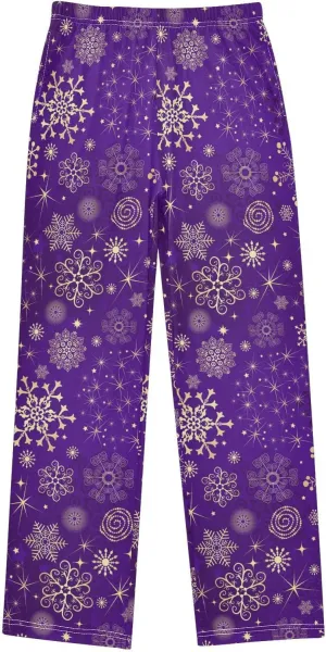 Pigsaly Boys' Pants Christmas Violet Gold Snowflakes Long Bottoms Winter Stars Jogger Pants Elastic Waist Trousers Pockets S