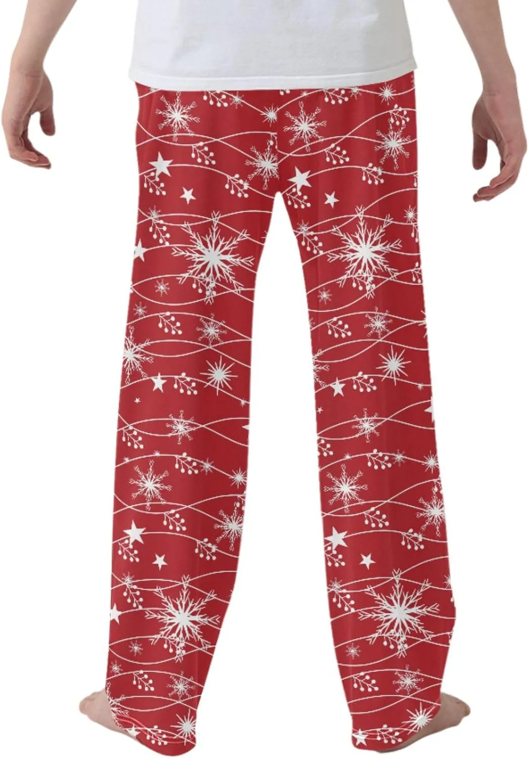 Pigsaly Boys' Pants Christmas White Glitter Snowflakes Long Bottoms Star Jogger Pants Elastic Waist Trousers With Pockets S