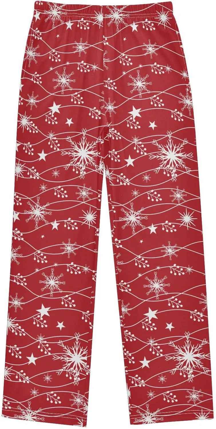 Pigsaly Boys' Pants Christmas White Glitter Snowflakes Long Bottoms Star Jogger Pants Elastic Waist Trousers With Pockets S