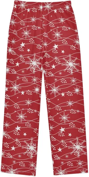 Pigsaly Boys' Pants Christmas White Glitter Snowflakes Long Bottoms Star Jogger Pants Elastic Waist Trousers With Pockets S