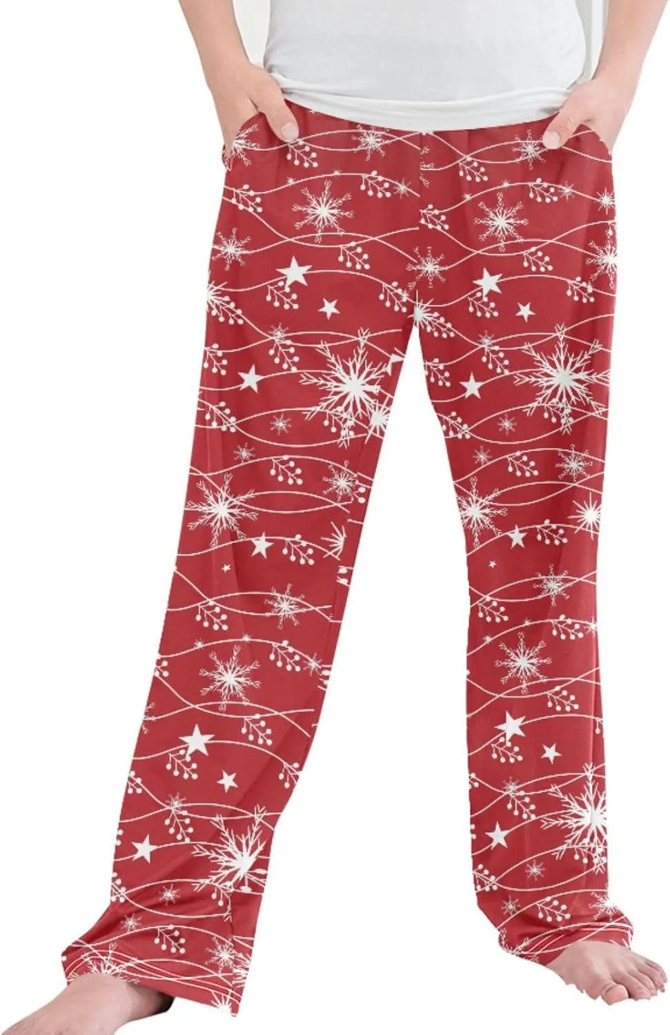 Pigsaly Boys' Pants Christmas White Glitter Snowflakes Long Bottoms Star Jogger Pants Elastic Waist Trousers With Pockets S