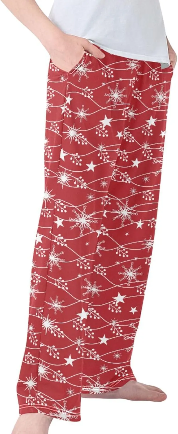 Pigsaly Boys' Pants Christmas White Glitter Snowflakes Long Bottoms Star Jogger Pants Elastic Waist Trousers With Pockets S