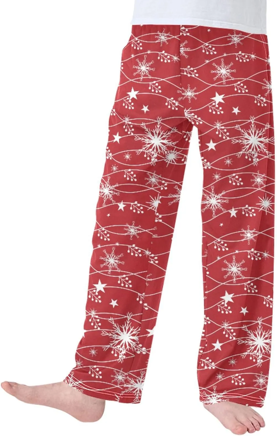 Pigsaly Boys' Pants Christmas White Glitter Snowflakes Long Bottoms Star Jogger Pants Elastic Waist Trousers With Pockets S