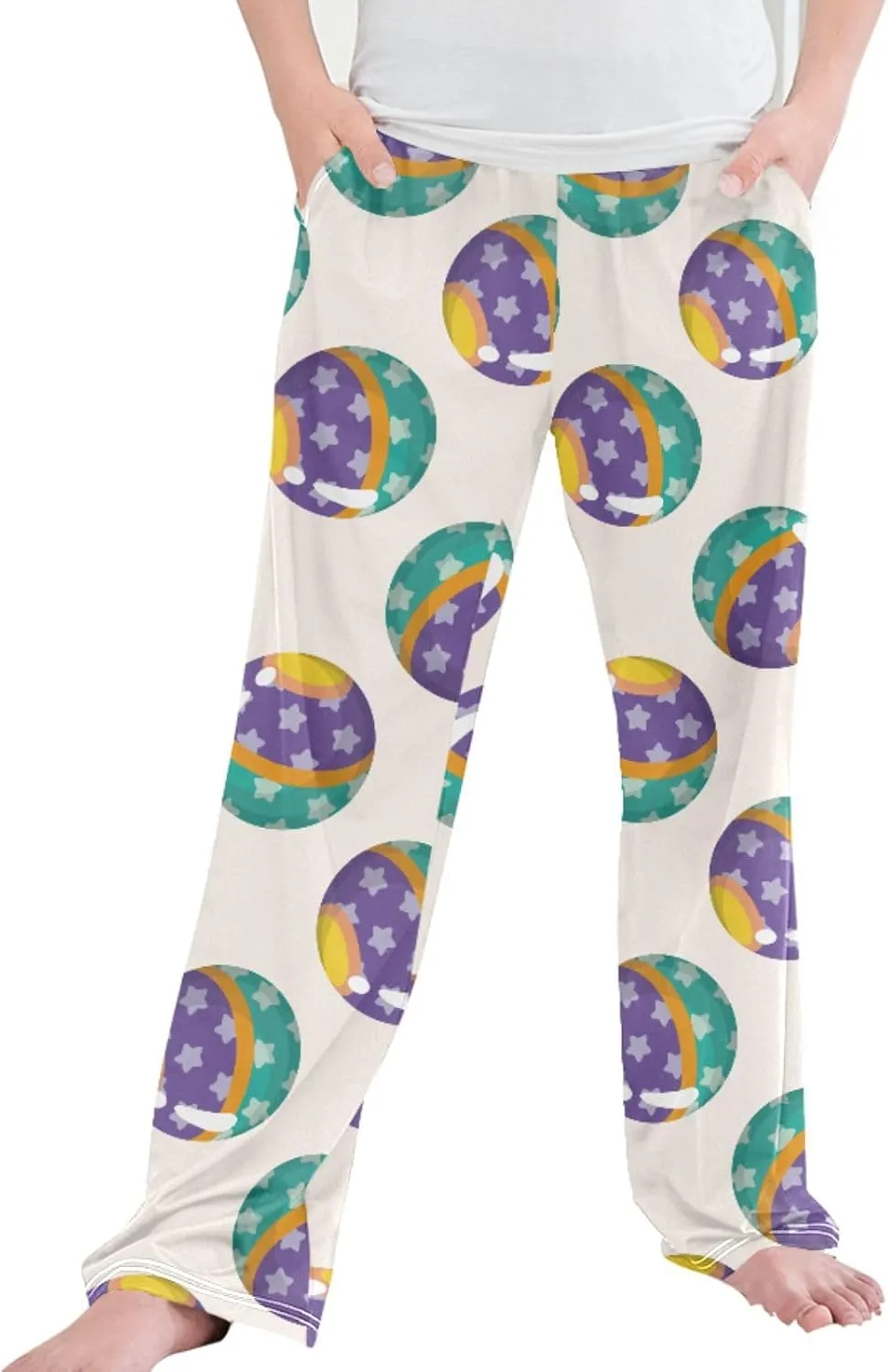 Pigsaly Boys' Pants Circus Ball Long Bottoms Cold Purple Green Star Jogger Pants Elastic Waist Trousers With Pockets S