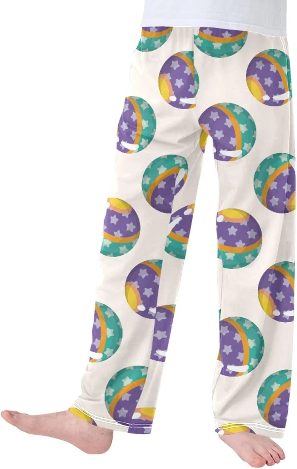 Pigsaly Boys' Pants Circus Ball Long Bottoms Cold Purple Green Star Jogger Pants Elastic Waist Trousers With Pockets S