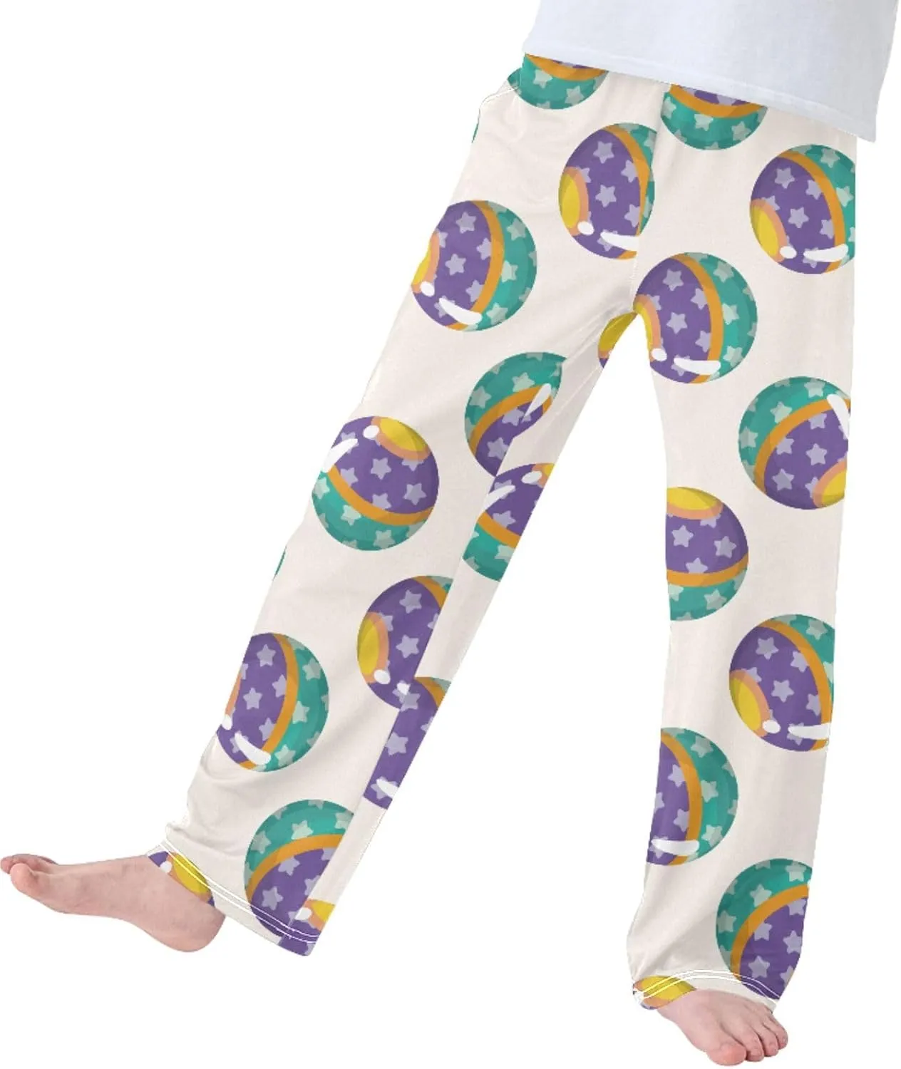 Pigsaly Boys' Pants Circus Ball Long Bottoms Cold Purple Green Star Jogger Pants Elastic Waist Trousers With Pockets S