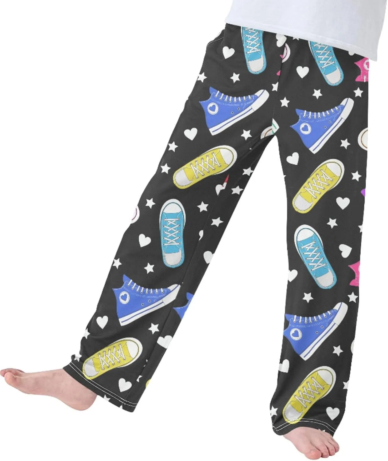 Pigsaly Boys' Pants Color Sneakers Star Heart Long Bottoms Blue Red Yellow Shoe Jogger Pants Elastic Waist Trousers S