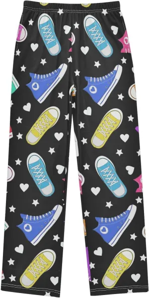 Pigsaly Boys' Pants Color Sneakers Star Heart Long Bottoms Blue Red Yellow Shoe Jogger Pants Elastic Waist Trousers S