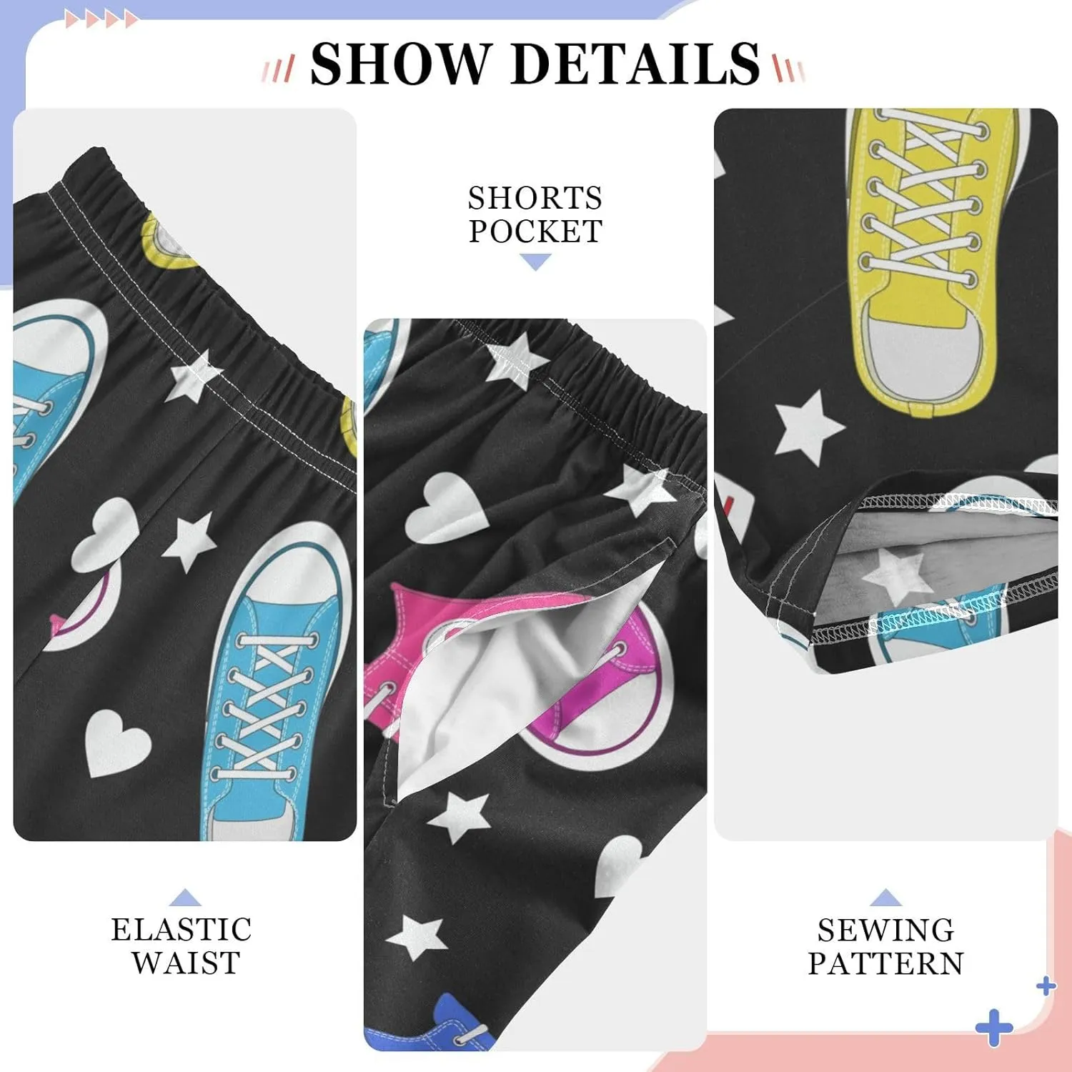 Pigsaly Boys' Pants Color Sneakers Star Heart Long Bottoms Blue Red Yellow Shoe Jogger Pants Elastic Waist Trousers S