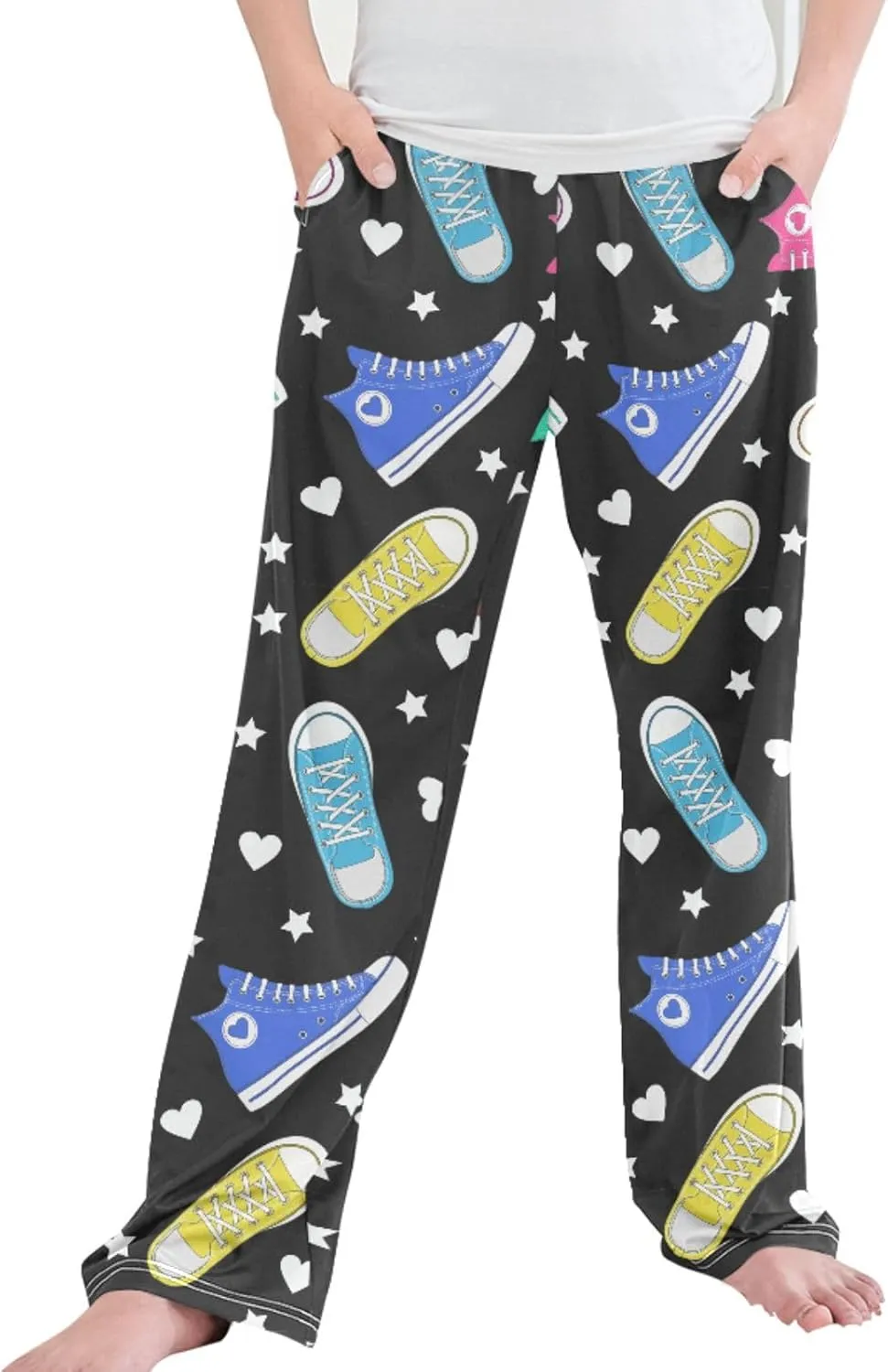 Pigsaly Boys' Pants Color Sneakers Star Heart Long Bottoms Blue Red Yellow Shoe Jogger Pants Elastic Waist Trousers S